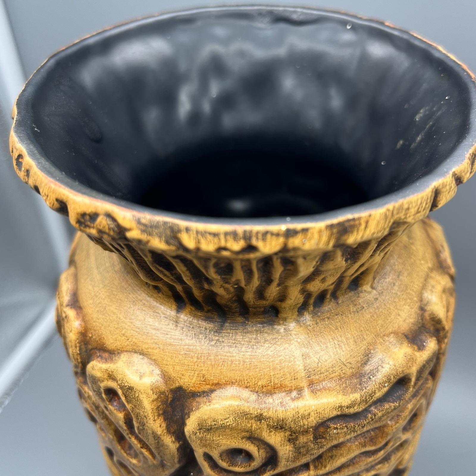 ヴィンテージ ヘーガー陶器 ブラウン ティキ花瓶 モデル #4079 12