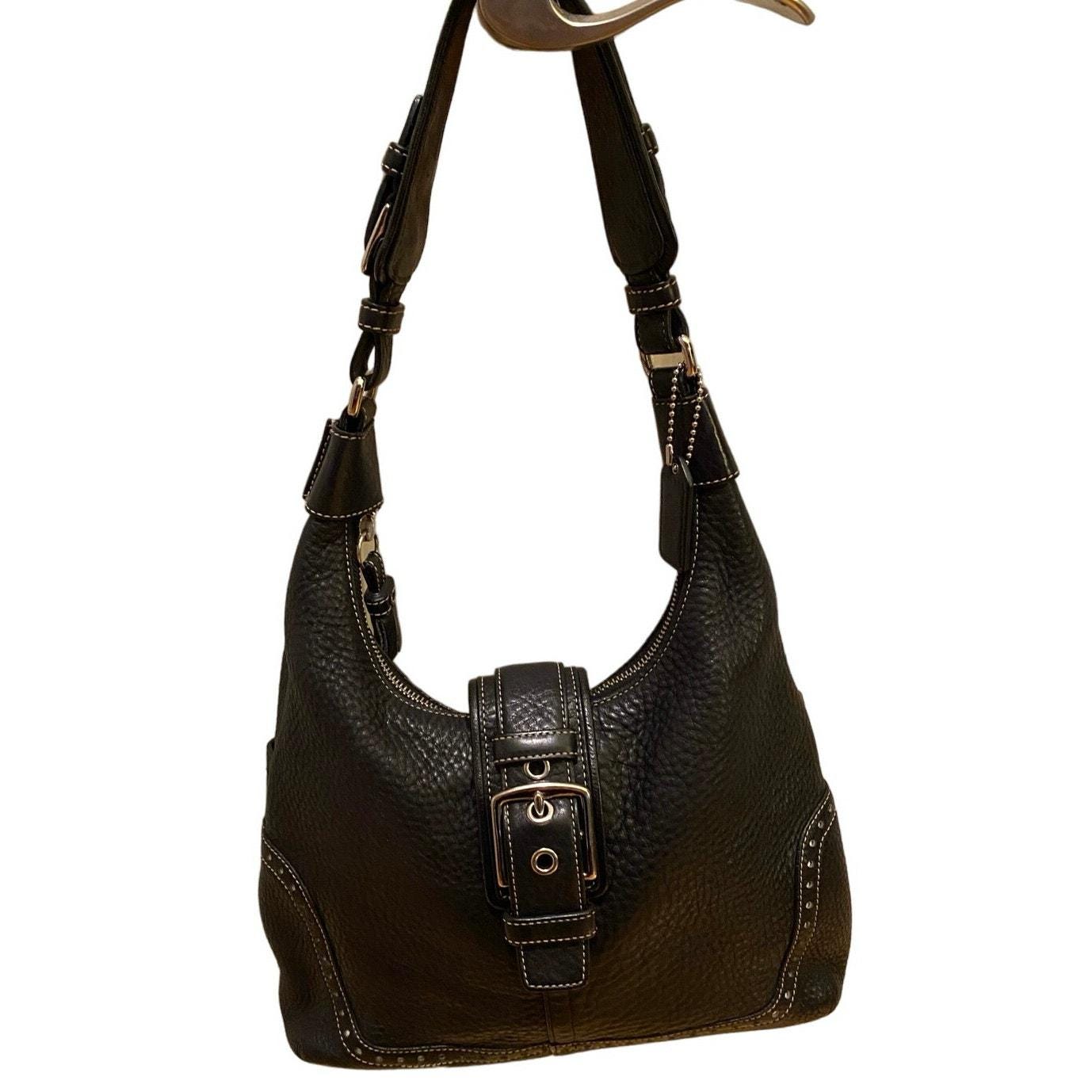 Coach Pebbled Black Leather Hobo Shoulder Bag 5054 Hampton
