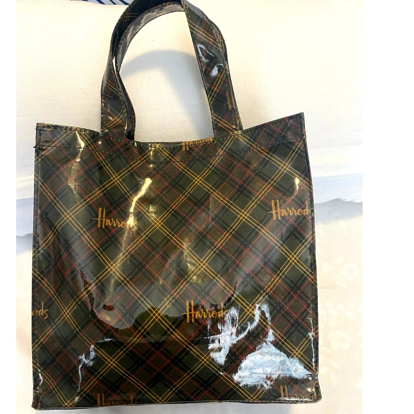 HARRODS Reusable Shopping Tote Bag Vintage PVC Vinyl Plaid UK