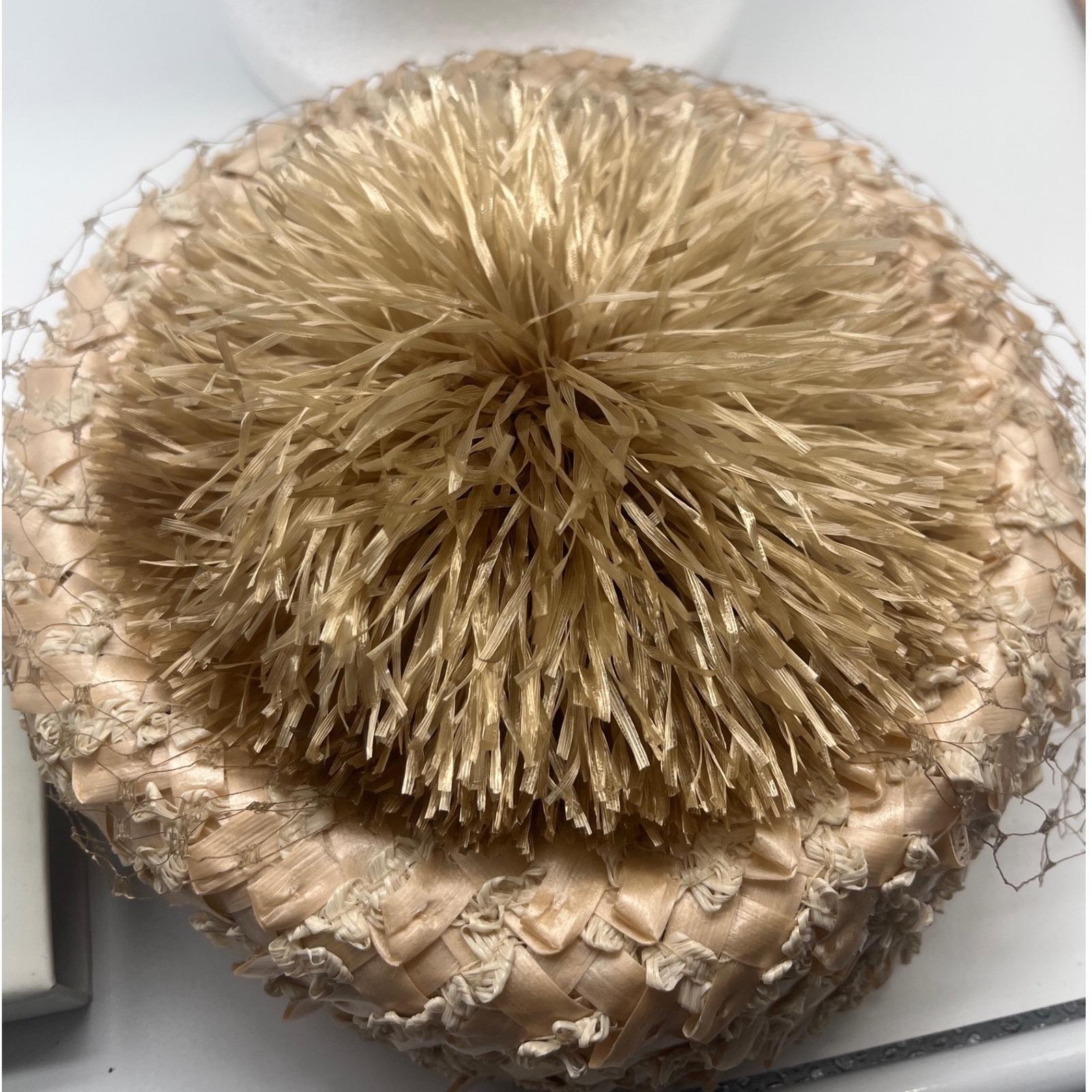 Vintage Cellophane Straw Jean Sutton Pill Box Hat Spiky Poof 