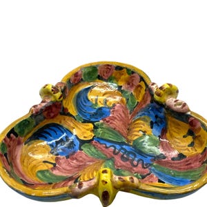 Vintage Italian Majolica Jardiniere Figural Handles Red Clay signed Italy 1509