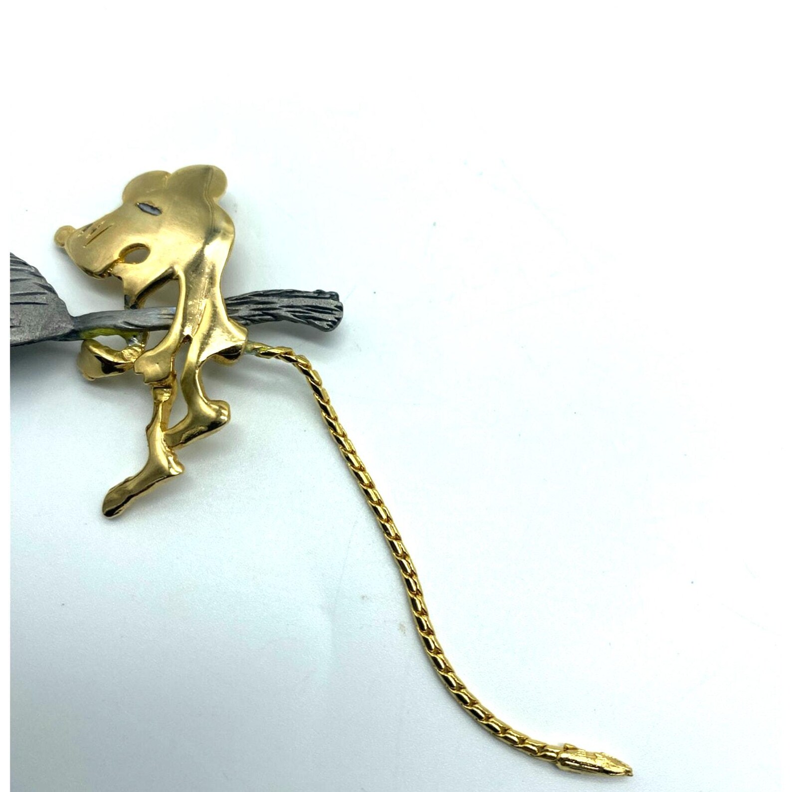 Vintage Ultra Craft Brooch Pewter Metal Cat and Gold Tone Rat Long Tail ...