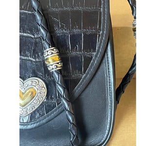 Vtg Brighton Braided Heart Saddle Bag croc embossed Box and Dustbag 1990s image 3