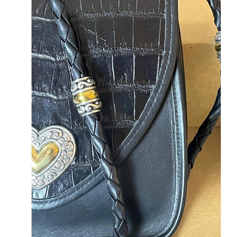 Vtg Brighton Braided Heart Saddle Bag croc embossed Box and Dustbag 1990s image 3