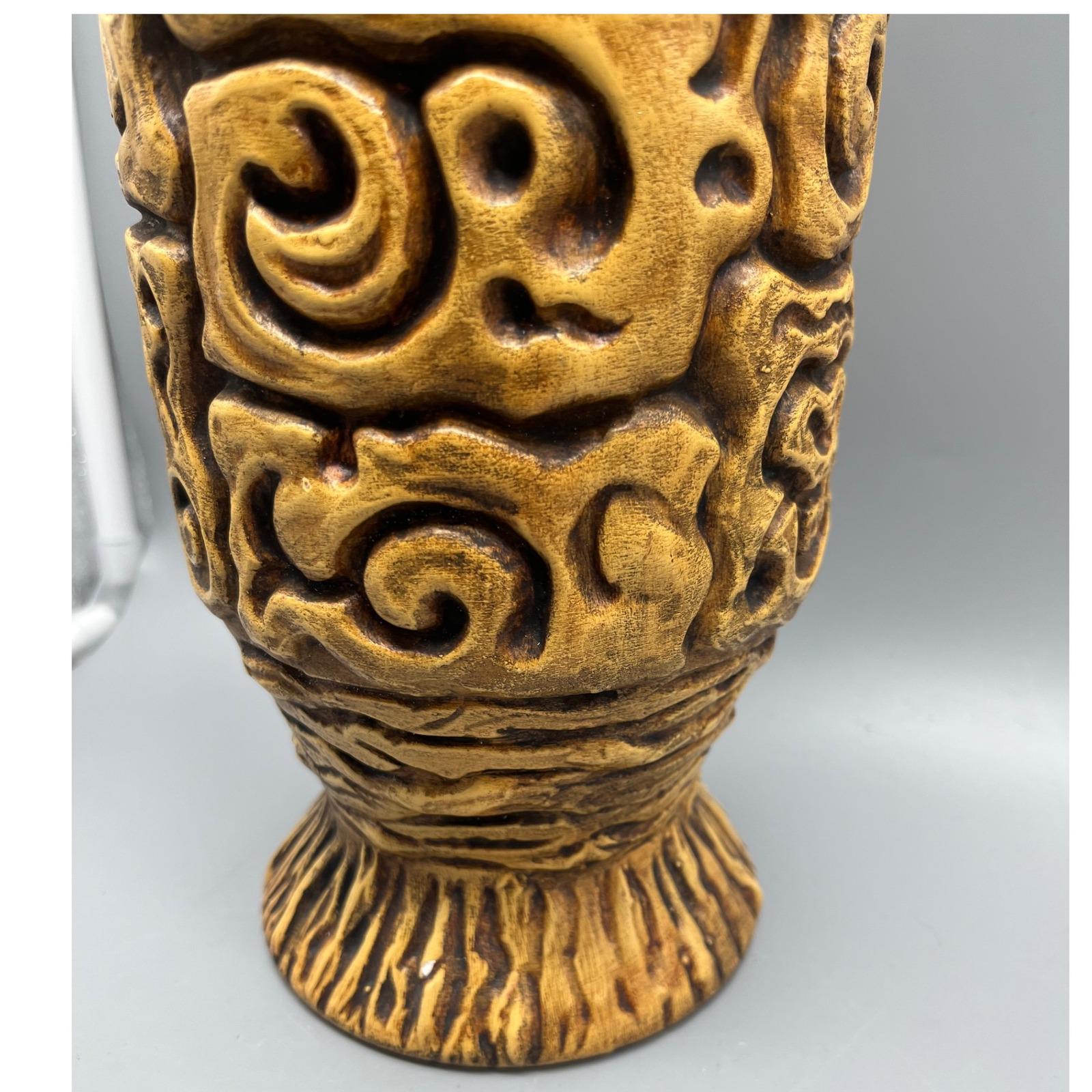 ヴィンテージ ヘーガー陶器 ブラウン ティキ花瓶 モデル #4079 12