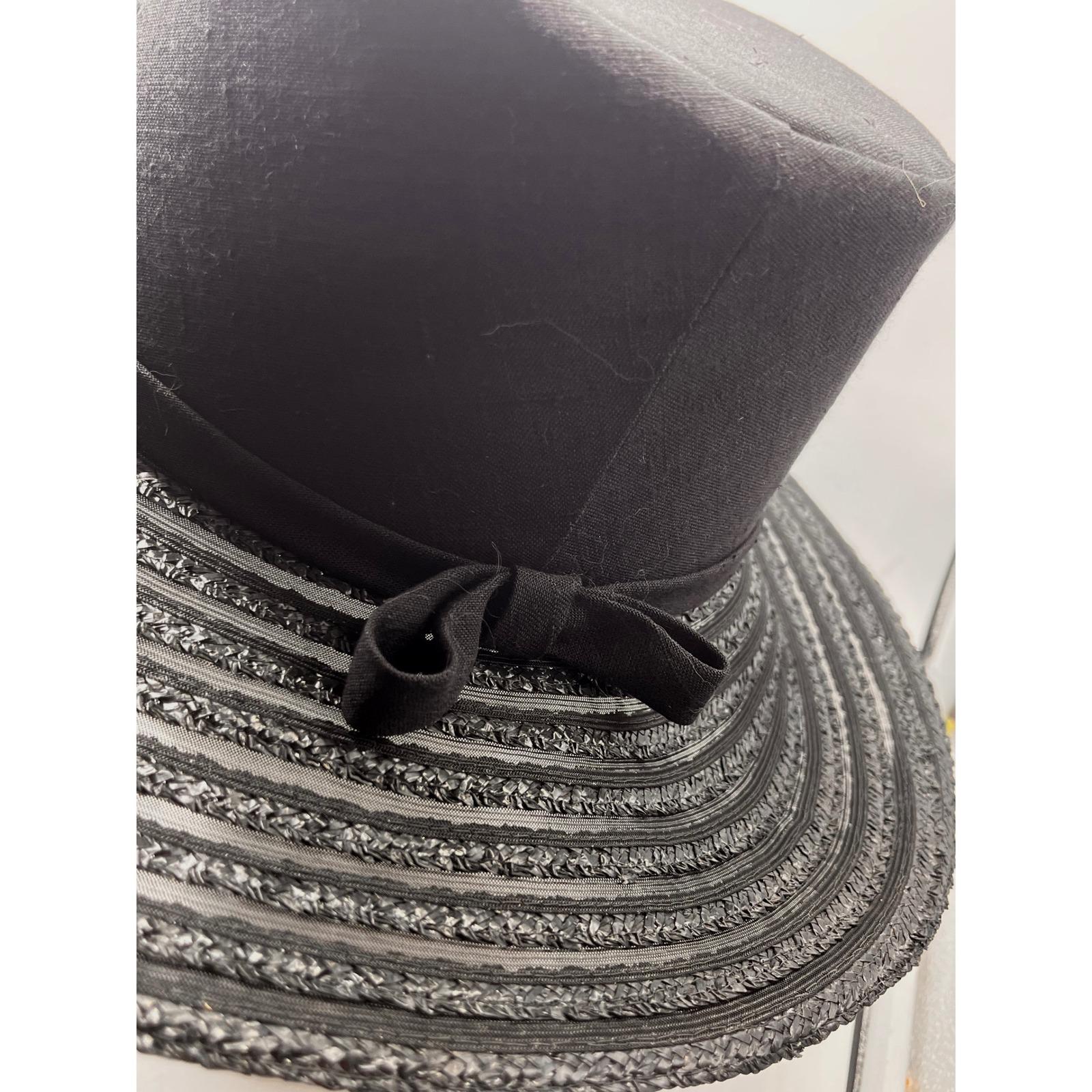 Vintage Marche Exclusive Black Wide Brim Hat Tall Crown 