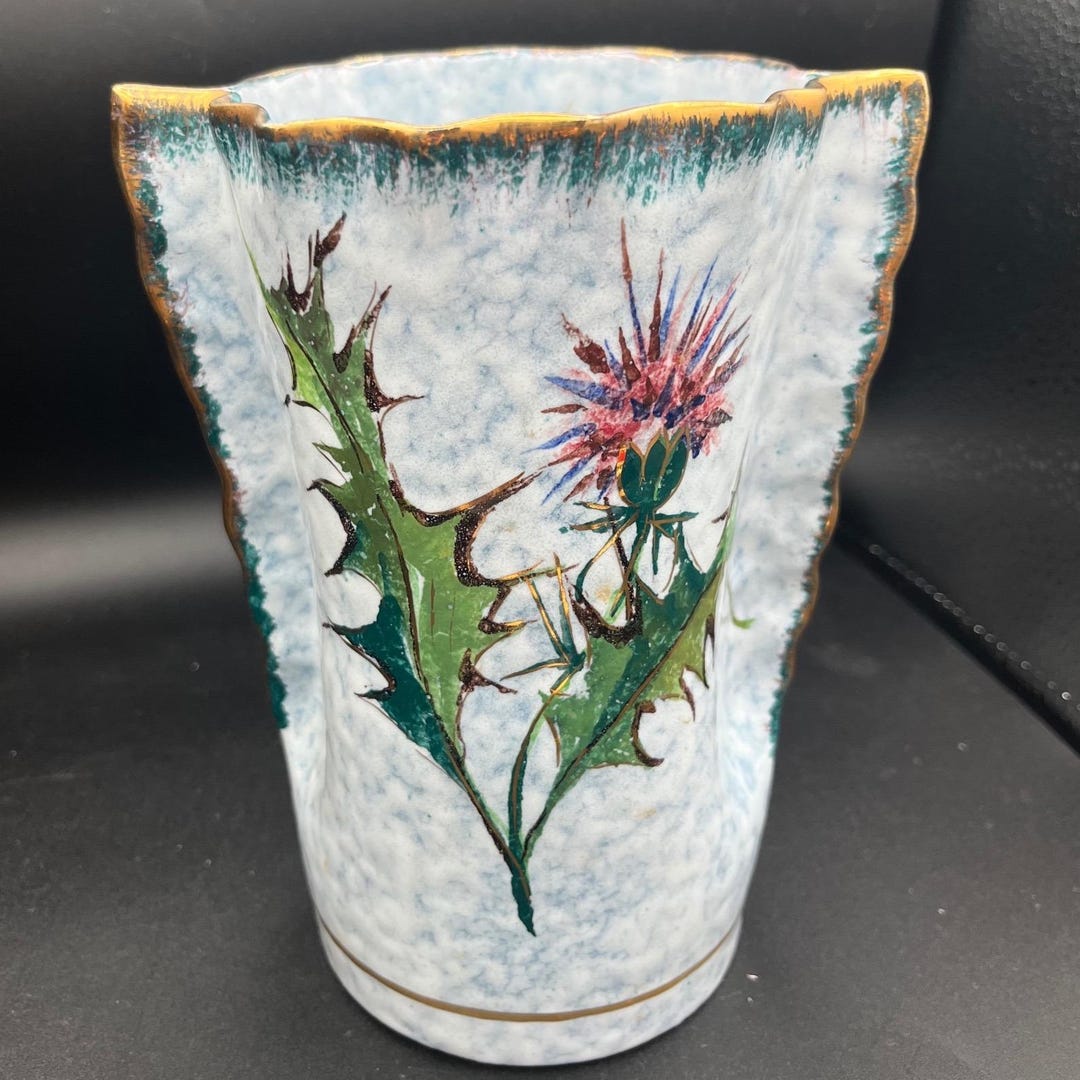 Majolica Saca Sesto Fiorentino Porcelain Vase Thistle Hand Painted