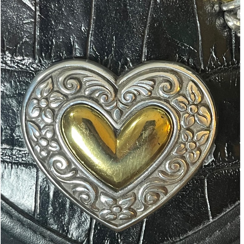 Vtg Brighton Braided Heart Saddle Bag croc embossed Box and Dustbag 1990s image 4