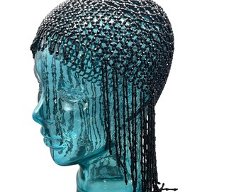 Black Beaded Mesh Headpiece Bead Cap Cleopatra costume Mardi‎ Gras Dance Black Beaded Mesh Headpiece Bead Cap Cleopatra Costume Mardi  main image 3