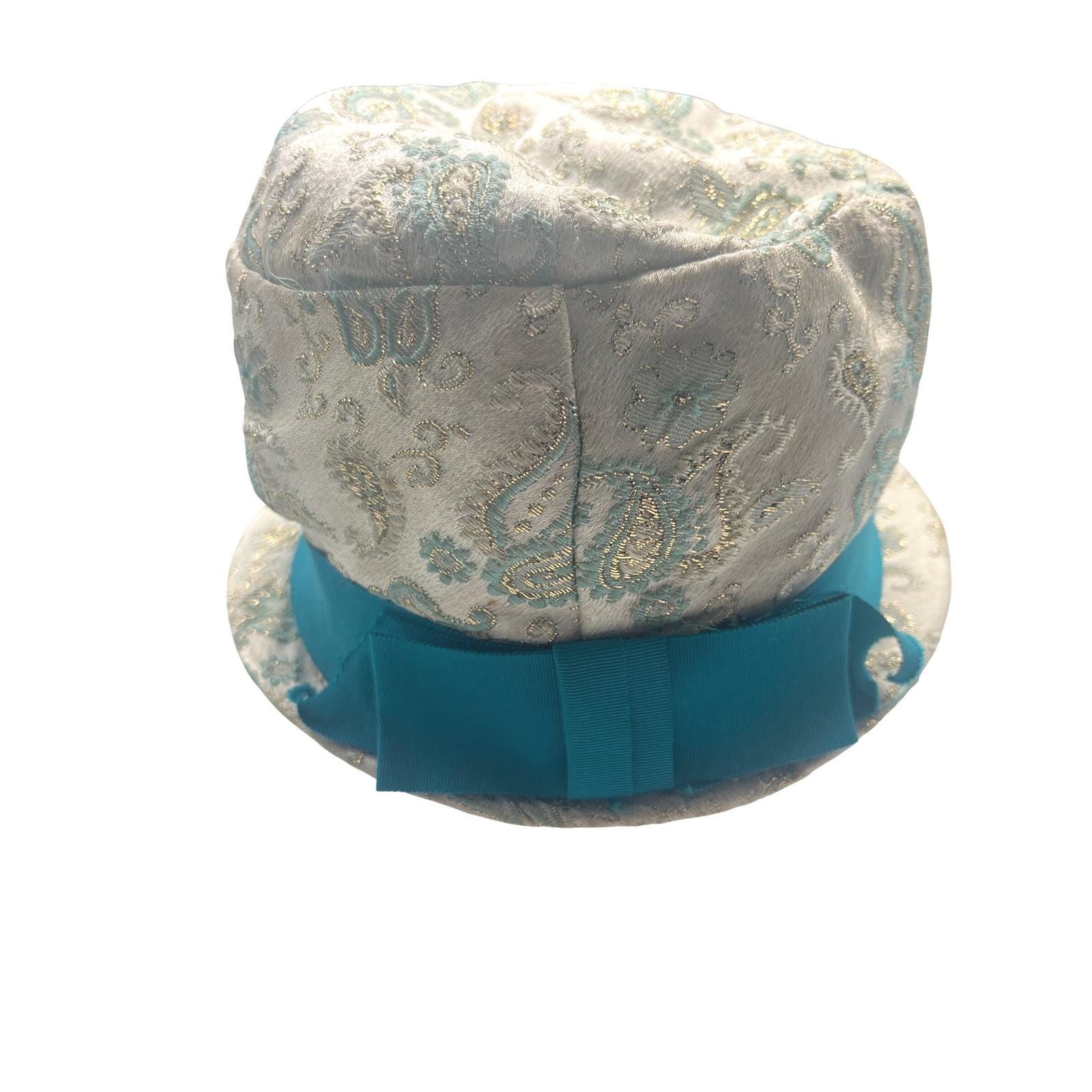 Vintage Cloche Bucket Hat Cream Teal Paisley 40 display picture 3