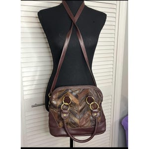 Vtg Carpetbags of America Purse Brown Leather Patchwork Hippie Boho Gypsie