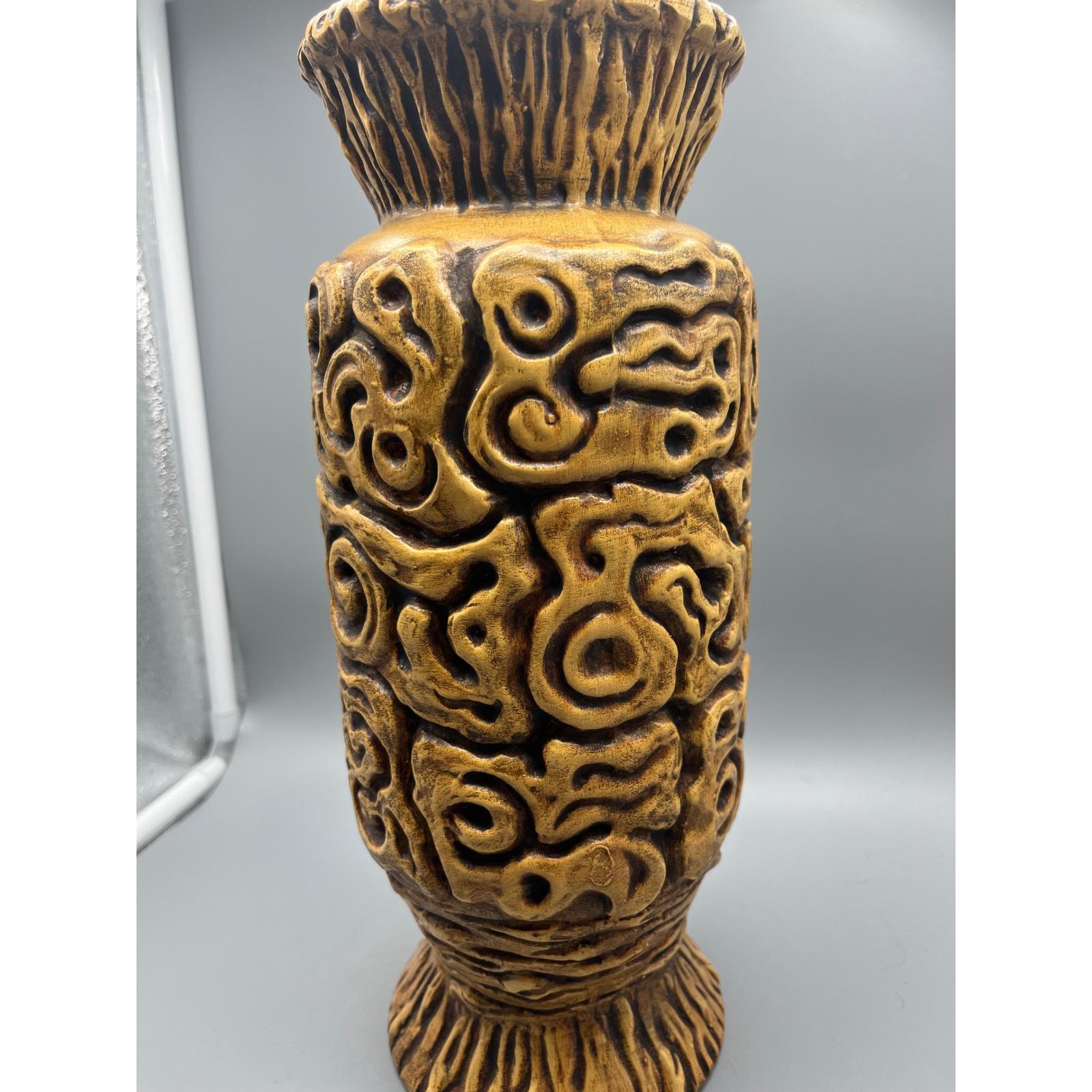 ヴィンテージ ヘーガー陶器 ブラウン ティキ花瓶 モデル #4079 12