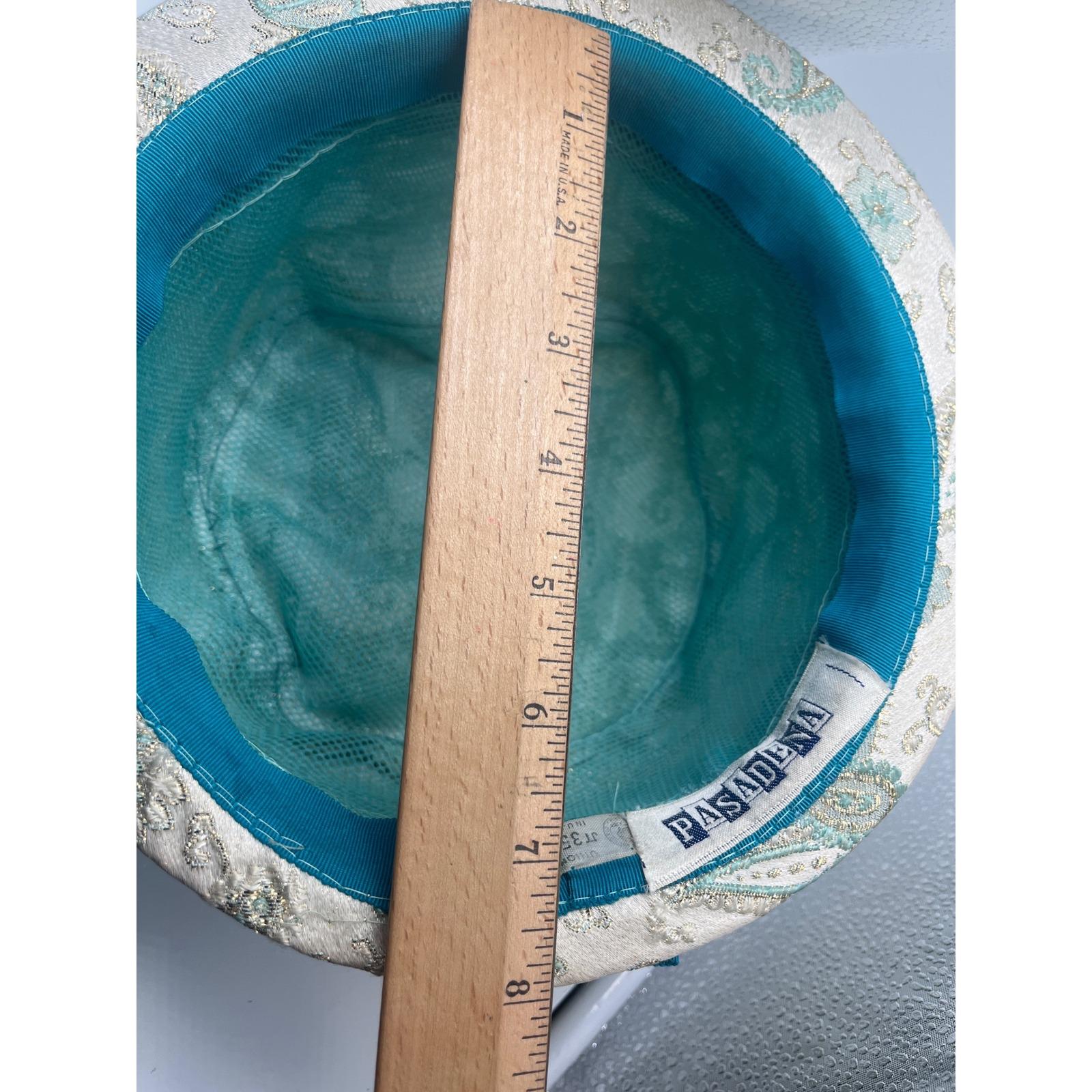 Vintage Cloche Bucket Hat Cream Teal Paisley 40 display picture 2