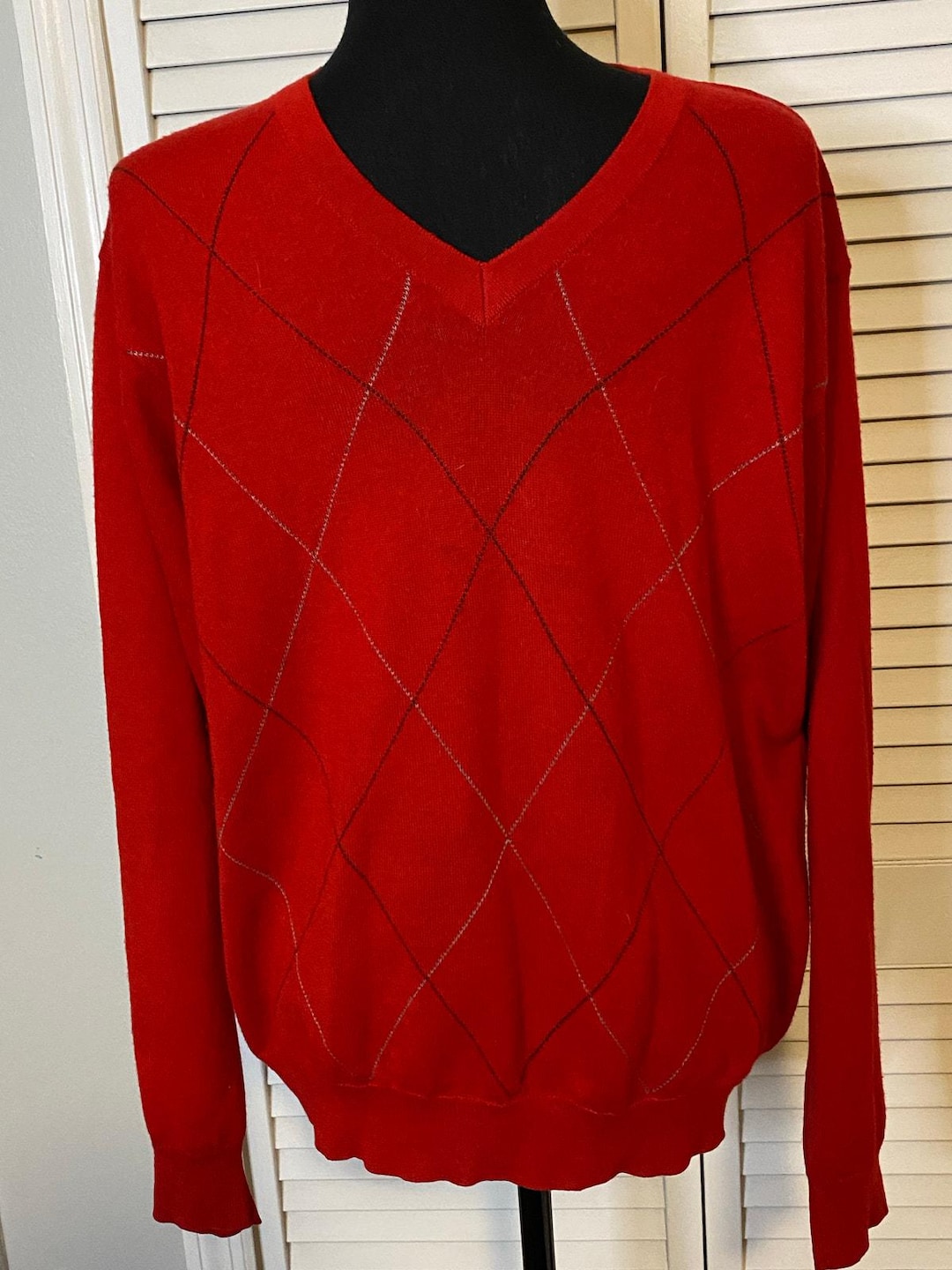 Vintage Sette Ponti Mens Diamond Pattern V Neck Merino Wool Blend ...