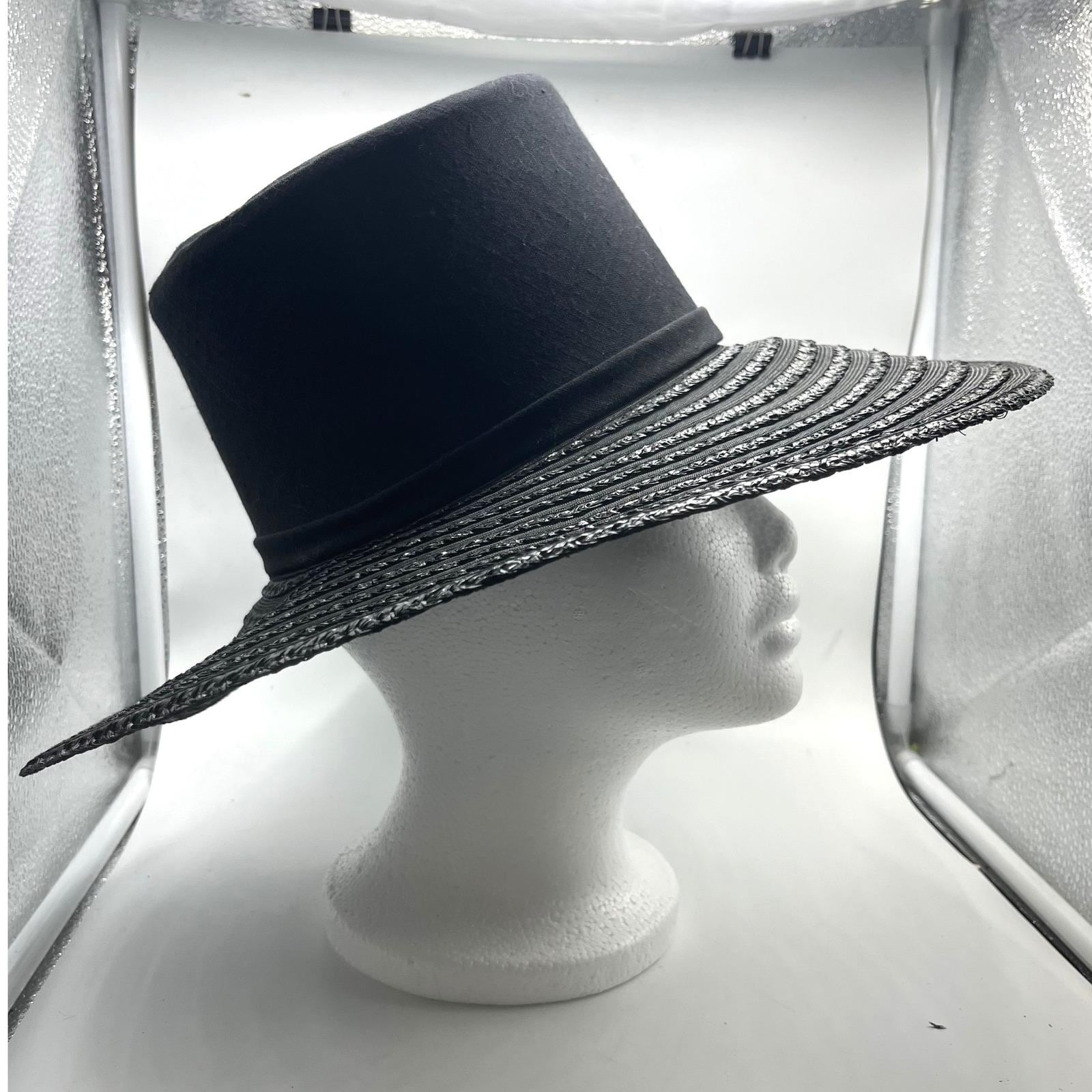 Vintage Marche Exclusive Black Wide Brim Hat Tall Crown  display picture 3
