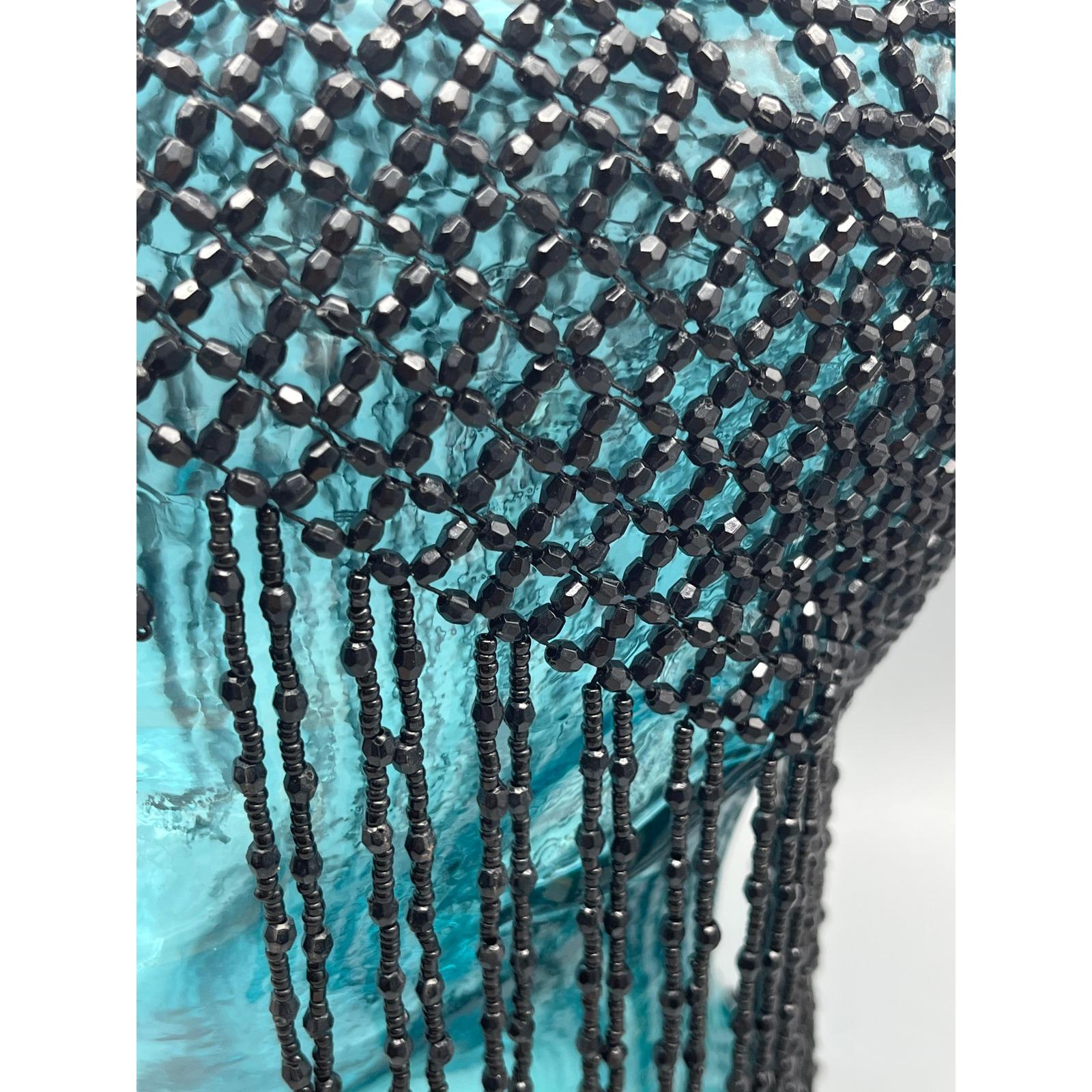 Black Beaded Mesh Headpiece Bead Cap Cleopatra Costume Mardi 