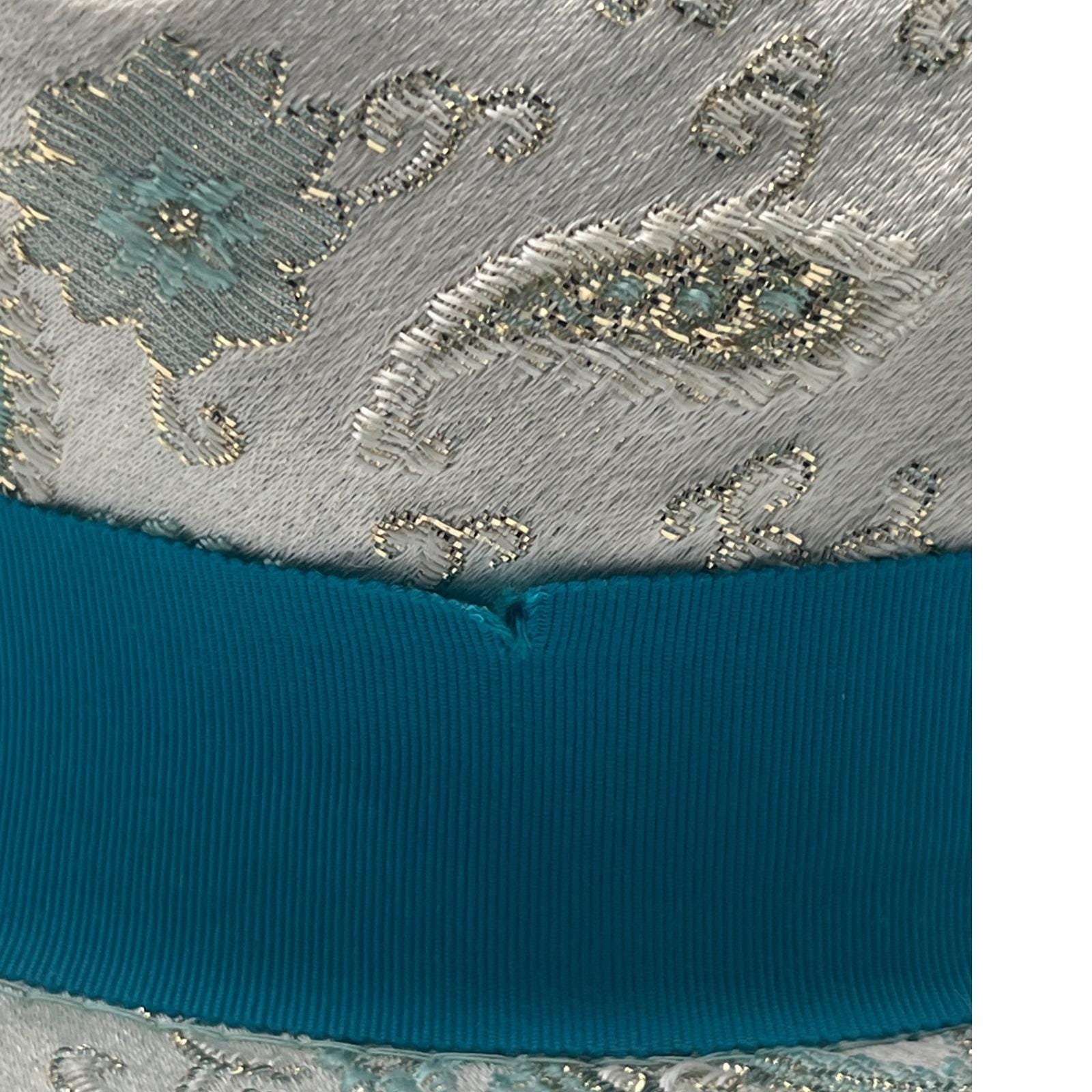 Vintage Cloche Bucket Hat Cream Teal Paisley 40 display picture 1