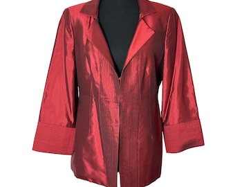 Blazer vintage Carlisle rouge carmin en mélange de soie, style cocktail, plissé, taille 8 (Y2K)