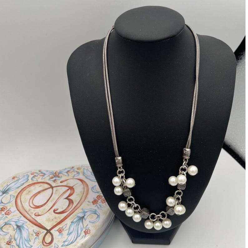 Brighton Mimosa Pearl Beaded Cha Cha style Retired Necklace Silver plate 18" image 2