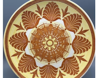 Vtg Royal Ironstone dinner plate 10" mid century mustard yellow,rust-colored