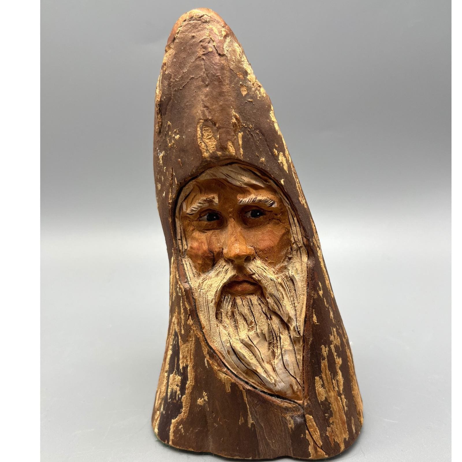 手彫りの木製サンタウィザードフォークアート、署名入りヴィンテージ