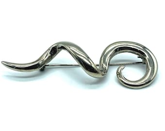 80s Spiral Brooch Pin Vintage Modernist squiggle brooch Silvertone