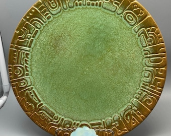 Vtg Mayan Aztec Frankoma Dinner plate Rutile Glaze Prairie Green Each Unique