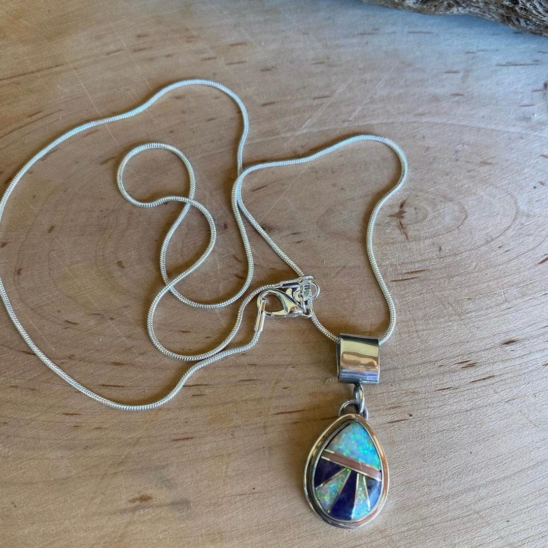 Opal Sugilite Sterling Silver Inlay Pendant Native American PA