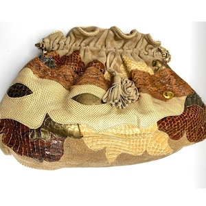 Carlo Fiori Tan suede Leather Patchwork Snakeskin Handbag Italy Vtg Chain Strap