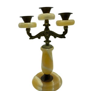 Vintage Brass Alabaster Marble 3 Arm candelabra 10&#39;