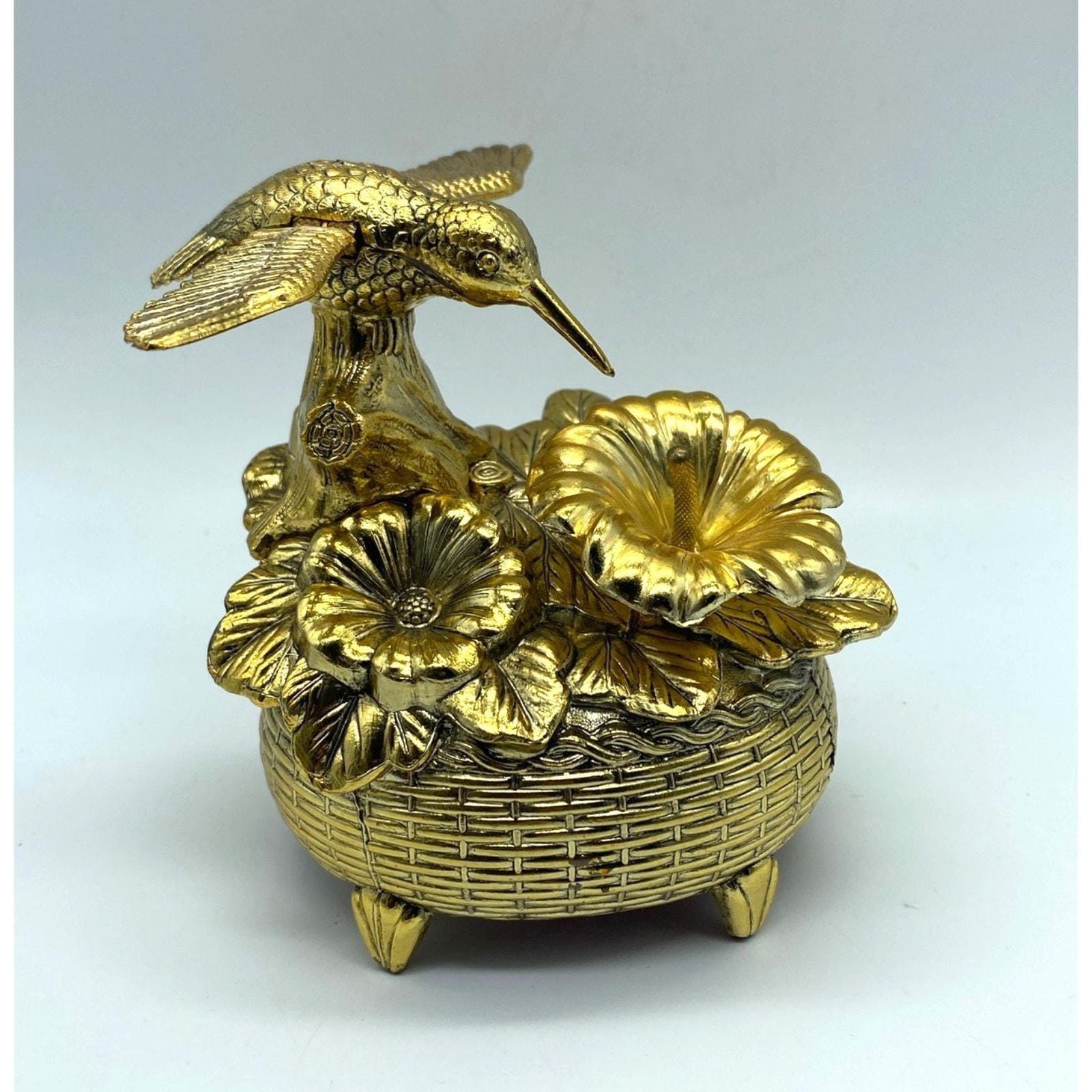Vtg Westland Wind up Music Box Hummingbird Gold Automated Wing