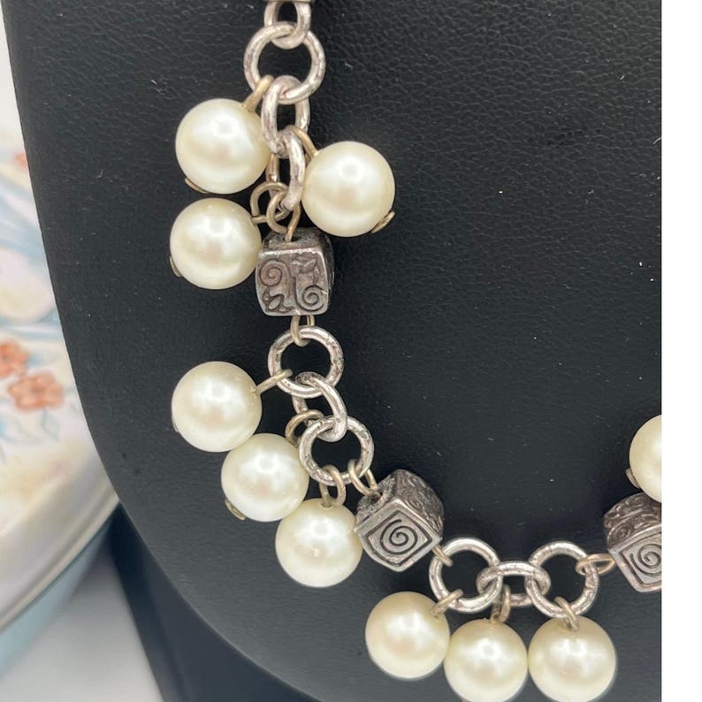 Brighton Mimosa Pearl Beaded Cha Cha style Retired Necklace Silver plate 18" image 3