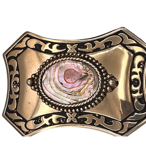 Western Belt Buckle With Abalone in Gold Tone Vintage - Etsy  display picture 2