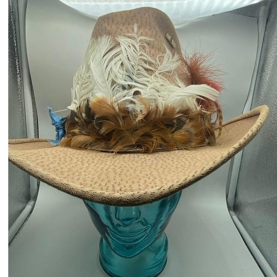 Vintage Bailey U-rollit Tan Suede Cowboy Hat Size 7 Feathers