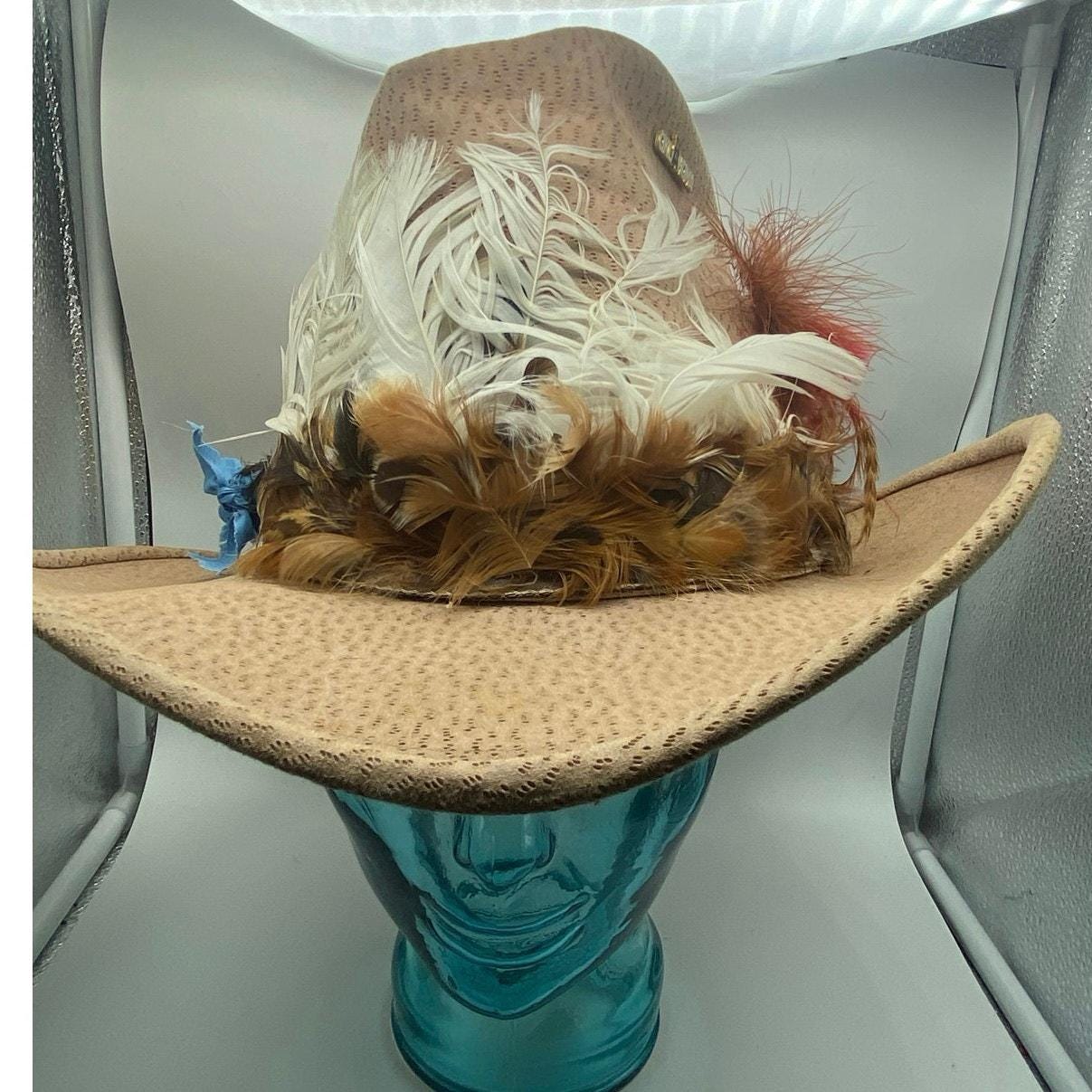 Vintage Bailey U-rollit Tan Suede Cowboy Hat Size 7 Feathers  display picture 1
