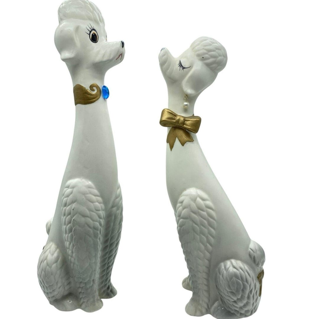 Vintage Napco Japan Long-neck Poodle Figurines 1950 Kitsch