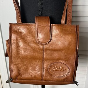 Vintage American Angel Brown Leather Backpack with Tassel Vintage American Angel Leather Mini Backpack Purse Tan Brown  main image 3