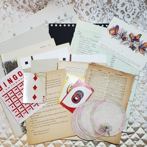 Paquetes de papel vintage n.° 5, páginas para escribir música, álbum de fotos, libro de contabilidad, diccionario, mariposa, tarjeta de notas, bingo, papelería, juego UNO