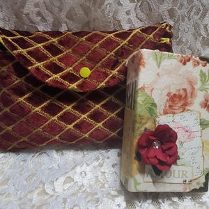 Amour Petite Journal in a fabric bag, junk journal, handmade journal, handmade gift, writing journal, memory keeper, romantic journal