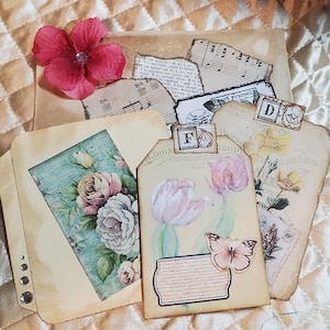 Vintage Style Ephemera, Junk Journal, Ephemera, Gift Tags, Junk Journal Supplies, Scrapbook, Handcrafted shabby chic flowers