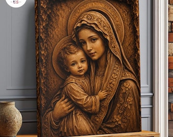 Lienzo con la Virgen y el Niño, Obra de arte religiosa católica, Decoración para la Santísima Madre
