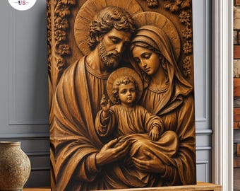 Lienzo con grabado en madera de la Sagrada Familia, decoración religiosa cristiana para el hogar.