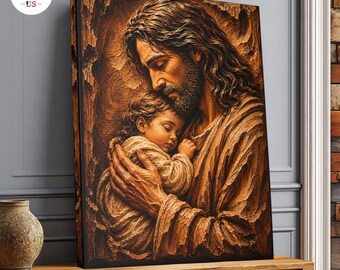 Lienzo con la imagen de Jesús sosteniendo al Niño, obra de arte de fe cristiana, decoración para el hogar.