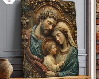 Lienzo impreso de la Sagrada Familia, Jesús, María y José, decoración católica para el hogar, obra de arte religiosa.