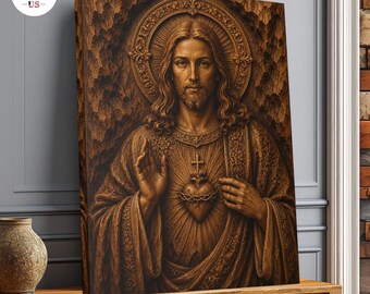 Lienzo con la imagen del Sagrado Corazón de Jesús, arte mural religioso católico, decoración cristiana para el hogar.