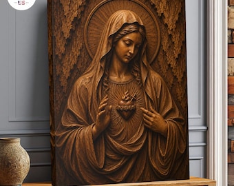Lienzo con la imagen del Inmaculado Corazón de María, obra de arte religiosa católica, decoración cristiana para pared.
