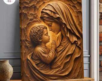 Virgin Mary Child Canvas Print, Madonna Religious Wall Art, Christian Decor