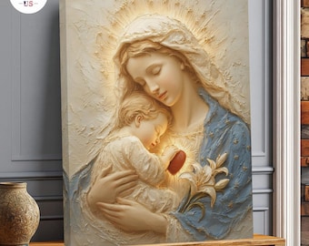 Virgin Mary Child Canvas Print, Immaculate Heart Catholic Wall Art