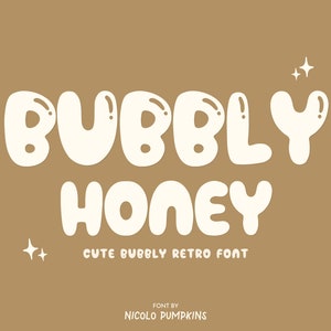 Bubble Font, Shiny Font, Cute Fonts for iPad font svg Font Retro Groovy Font svg Font for Procreate Font Modern Font Hippie | BUBBLY HONEY