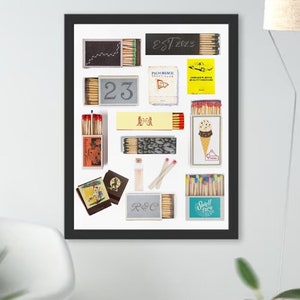 Vintage Matchbox Print, Trendy Matches Poster, Retro Matchbook Wall Art, Funky Aesthetic Print for Apartment, Instant Digital Download